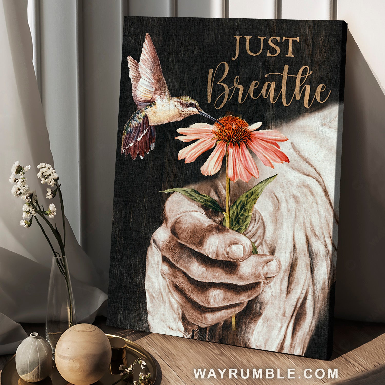 Unique pink flower, Beautiful hummingbird, Jesus hand, Just breathe - Jesus Portrait Canvas Prints, Home Decor Wall Art