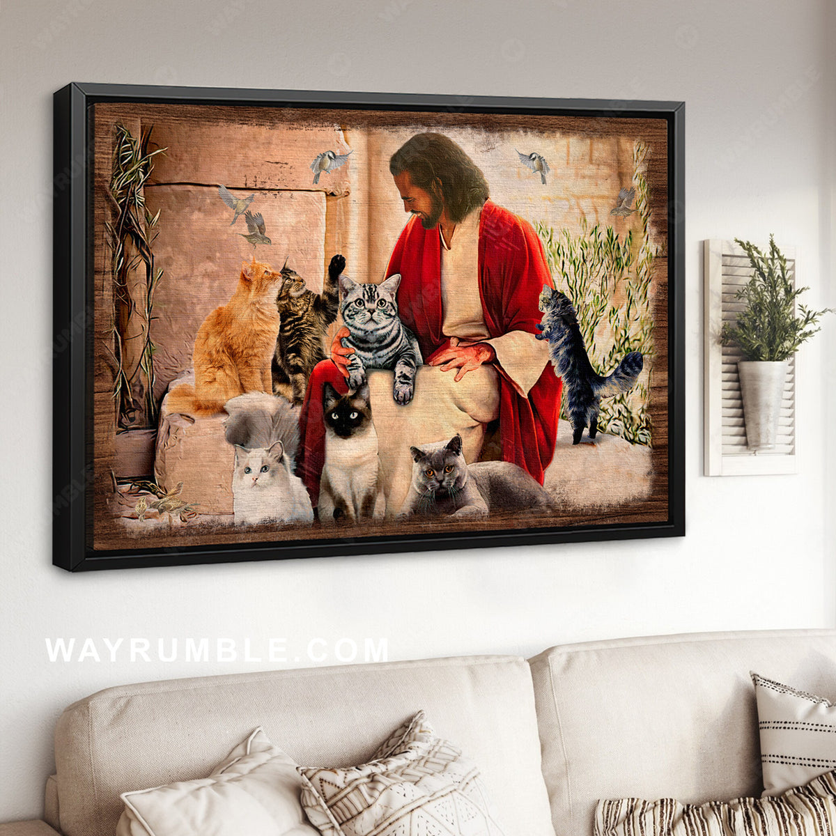 Gift for cat lover, Stunning Jesus drawing, Walking with Jesus - Jesus Landscape Canvas Prints, Home Decor Wall Art