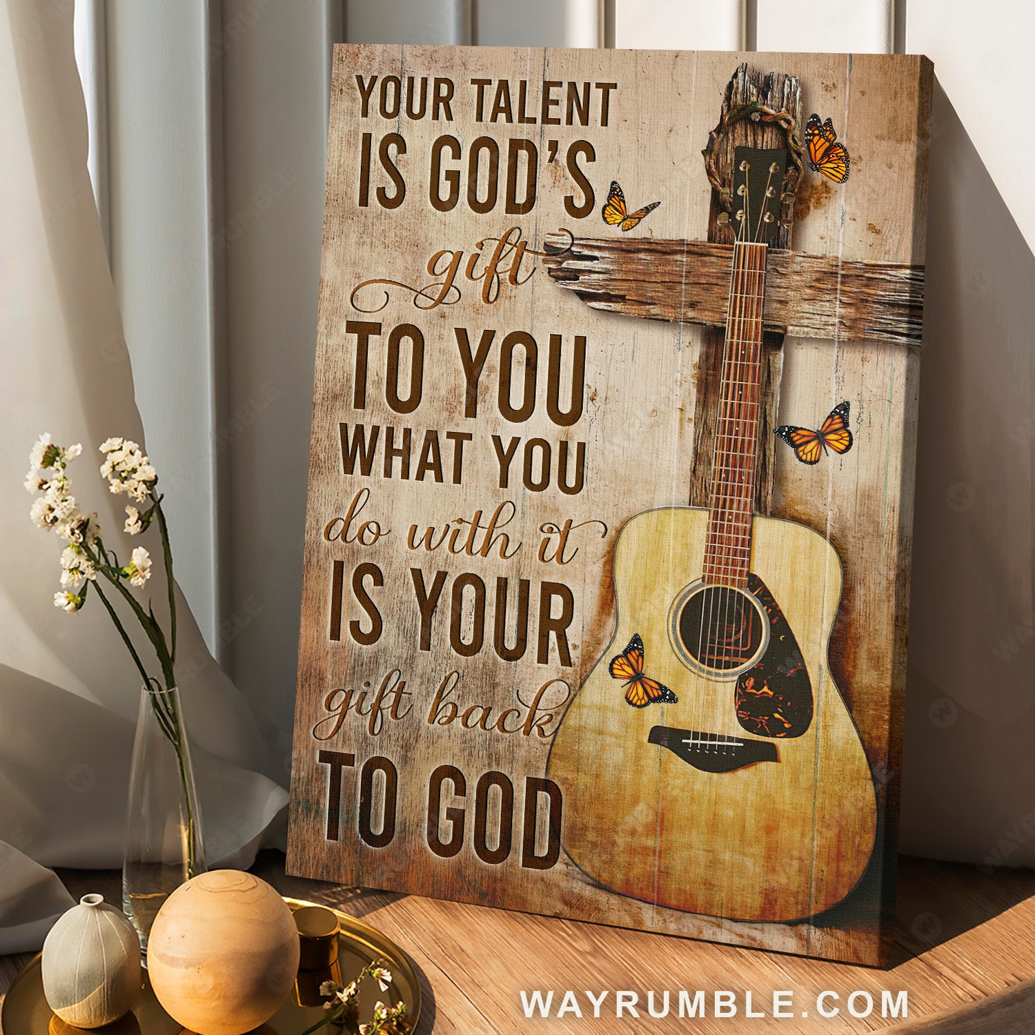 Watercolor guitar, Wooden cross, Stunning butterfly, Your talent is God's gift - Jesus Portrait Canvas Prints, Home Decor Wall Art
