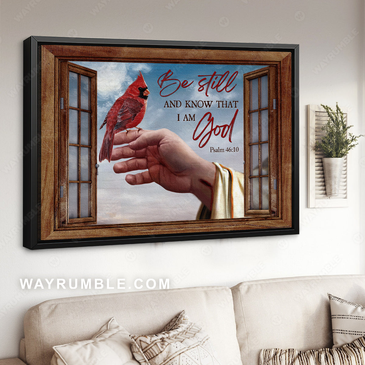 Jesus&#39;s hand painting, Pretty cardinal, Be still and know that I am God - Jesus Landscape Canvas Prints, Christian Wall Art