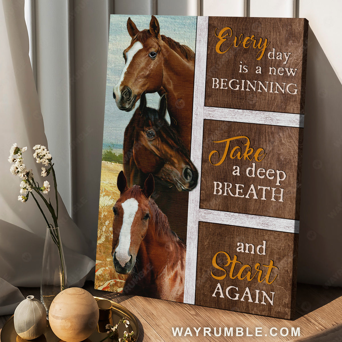 Beautiful horses, Rice field, Countryside painting, Every day is a new beginning - Jesus Portrait Canvas Prints, Christian Wall Art