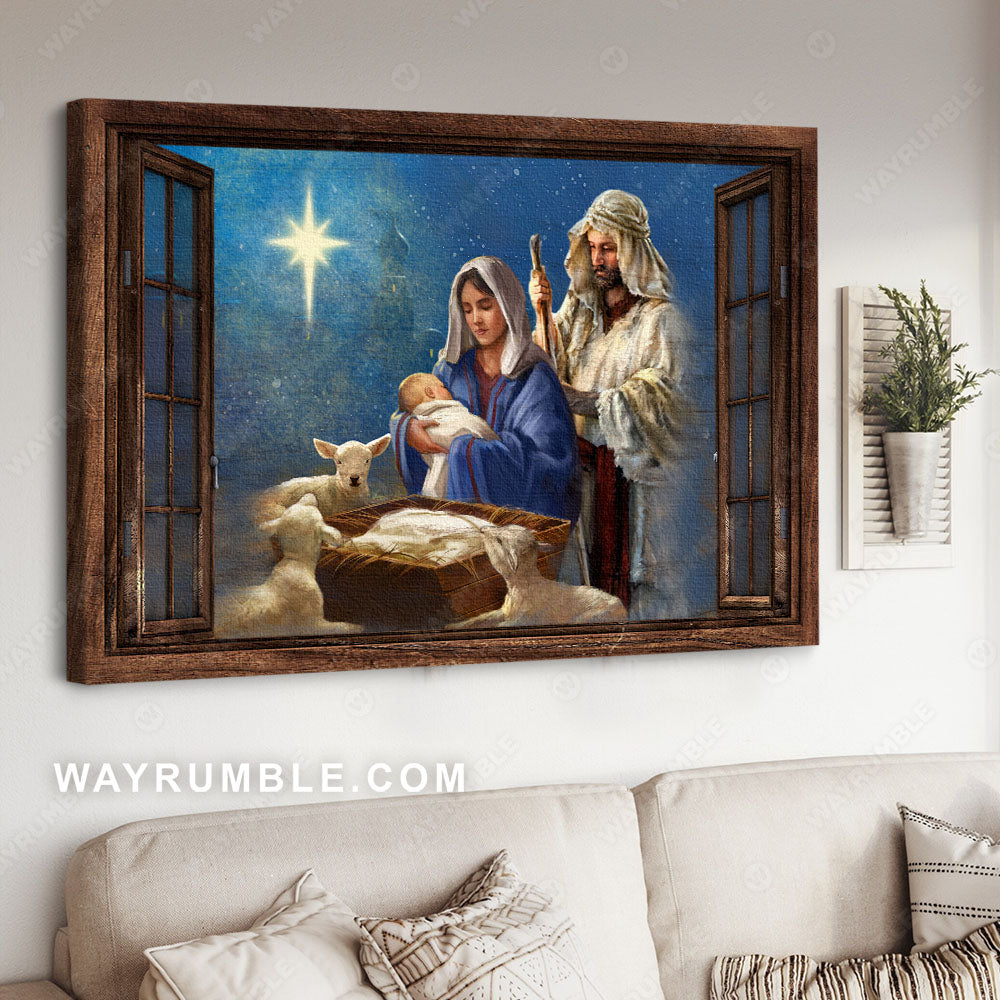Jesus was born, Blue night, Superstar, Lamb drawing - Jesus Landscape Canvas Prints, Christian Wall Art