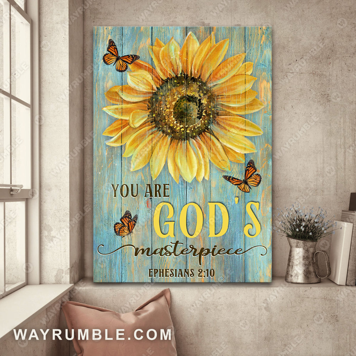 Big sunflower drawing, Orange butterfly, You are God's masterpiece - Jesus Portrait Canvas Prints, Wall Art