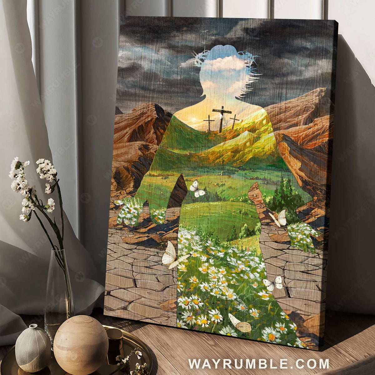 Rocky mountain painting, Sunflower God, The old rugged cross - Jesus Portrait Canvas Prints, Christian Wall Art