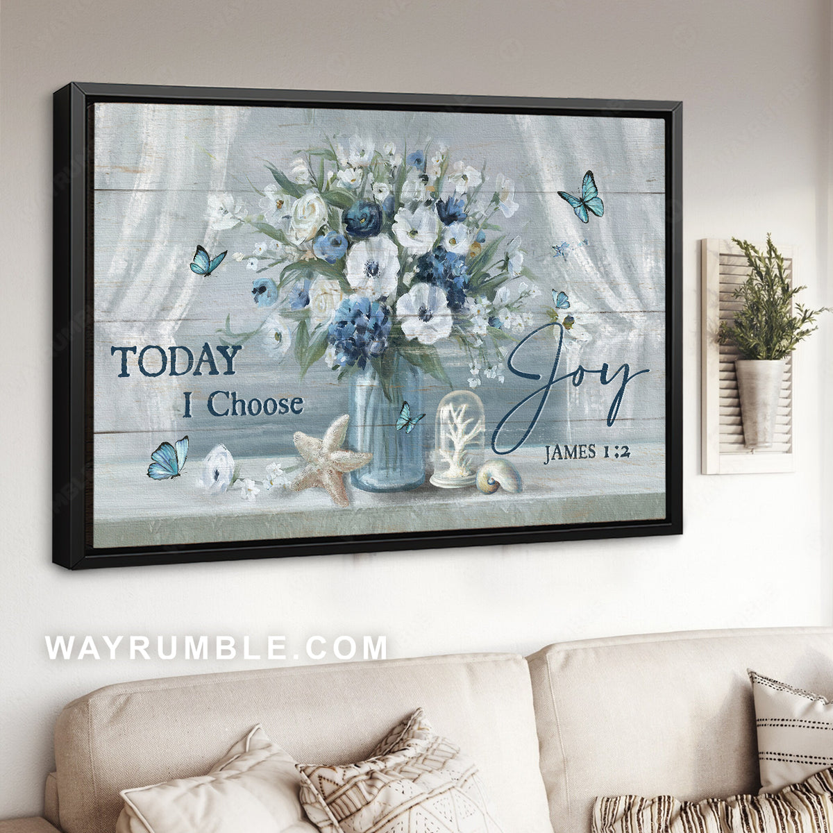 White poppy flower, Blue rose, Ocean view, Today I choose joy - Jesus Landscape Canvas Prints, Christian Wall Art