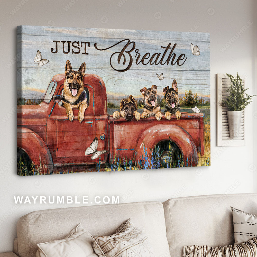 Ladybug car, German shepherd drawing, Blue sky, Oh happy day, Just breathe - Jesus Landscape Canvas Prints, Christian Wall Art