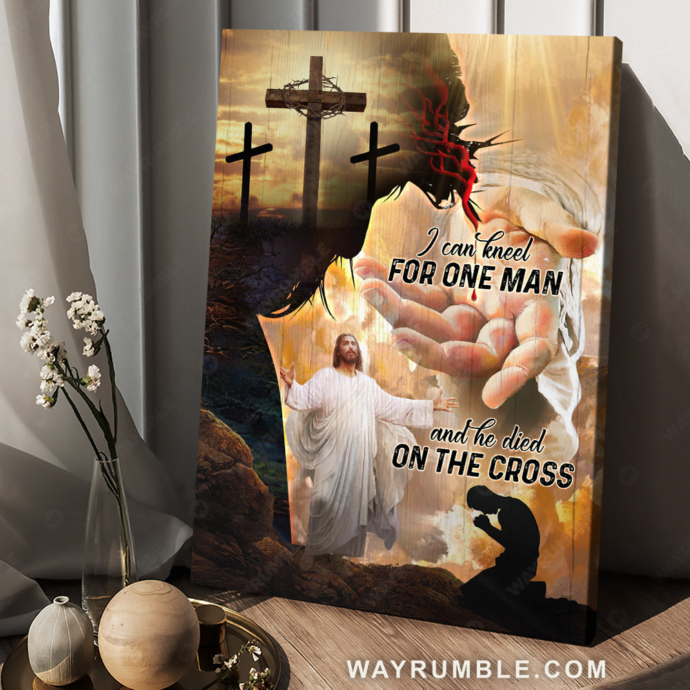 Cross symbol, Pray for healing, Take my hand, I can kneel for one man - Jesus Portrait Canvas Prints, Christian Wall Art