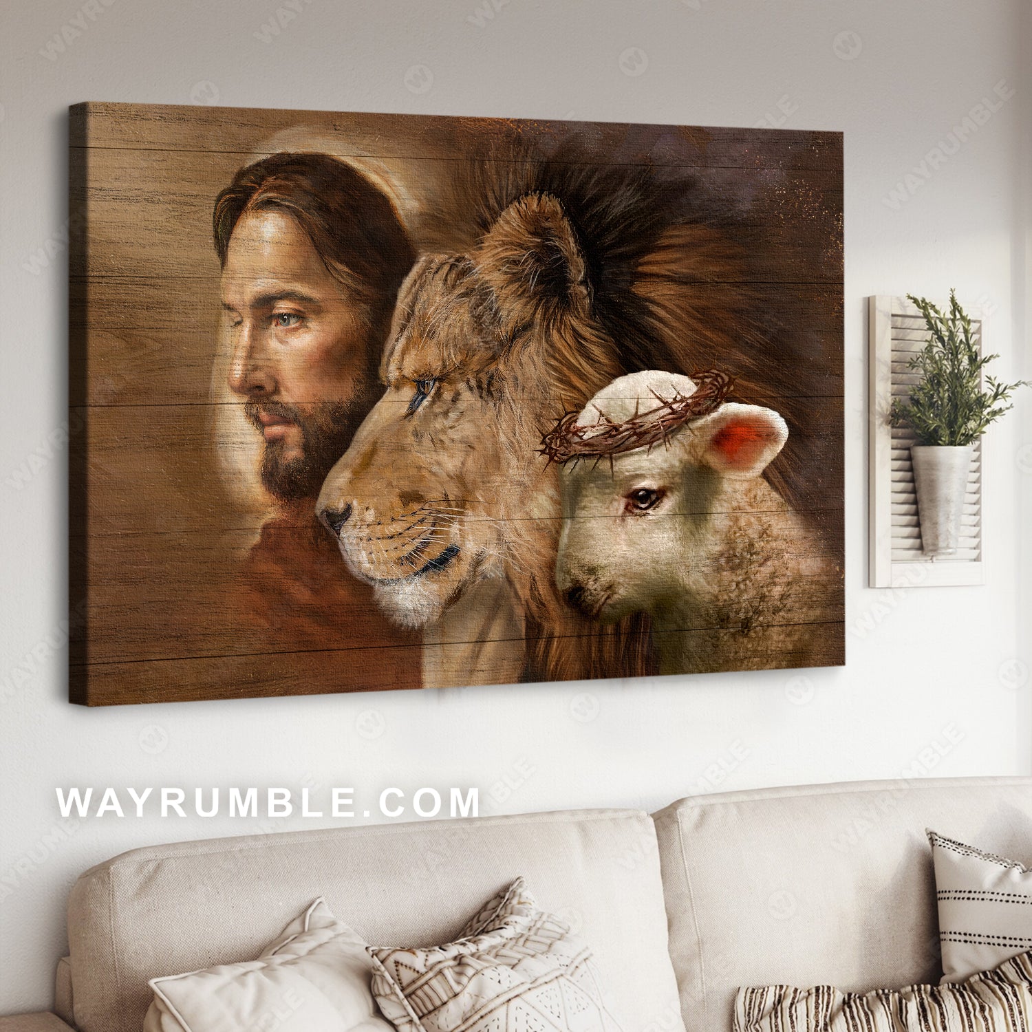 Animal of God, Little lamb, Beautiful lion, Stunning Jesus artwork - Jesus Landscape Canvas Prints, Home Decor Wall Art