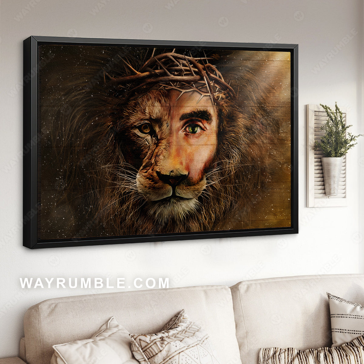 Lion of Judah, Amazing Jesus painting, Crown of thorn - Jesus Landscape Canvas Prints, Christian Wall Art