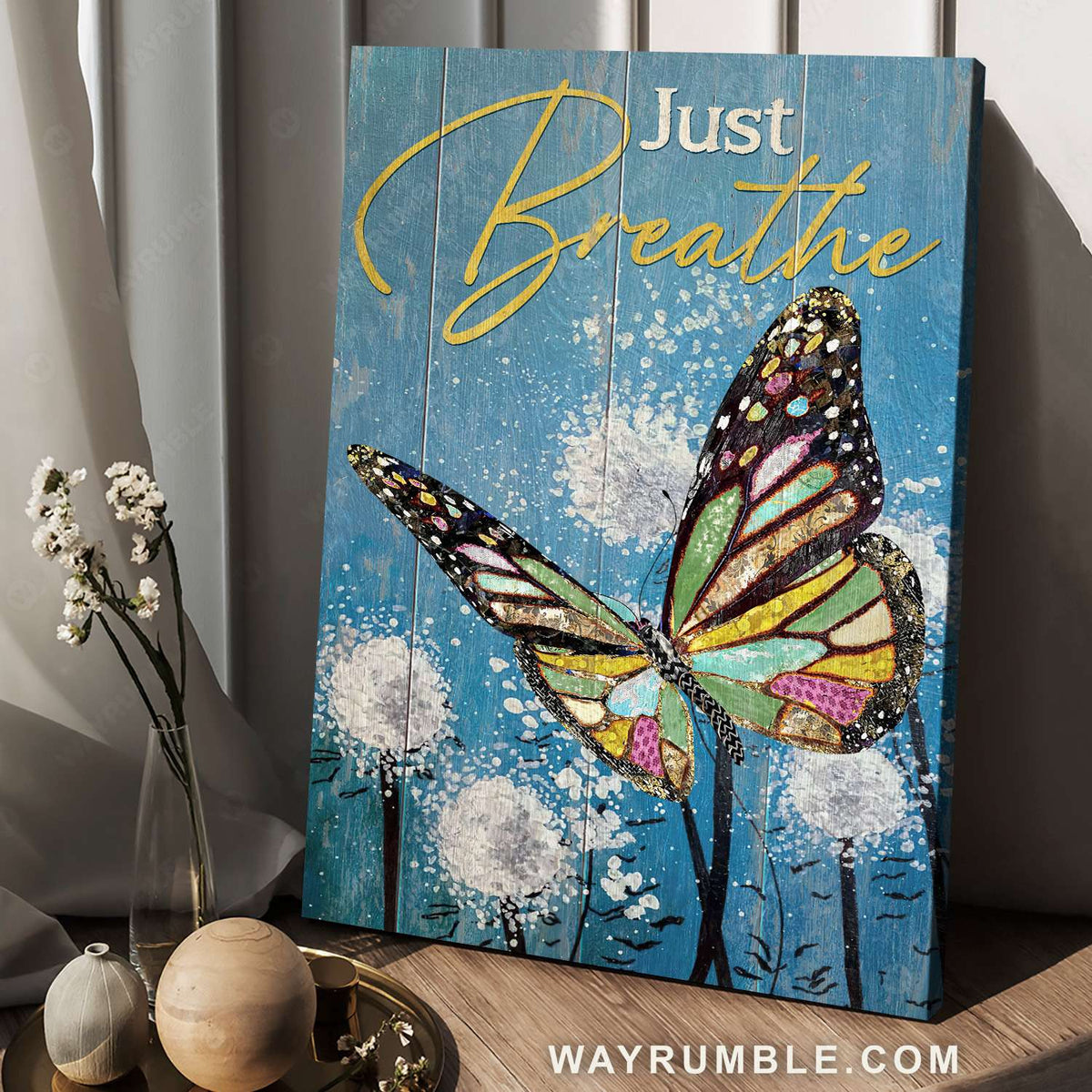 Dandelion painting, Colorful butterfly, Blue sky, Just breathe - Jesus Portrait Canvas Prints, Christian Wall Art