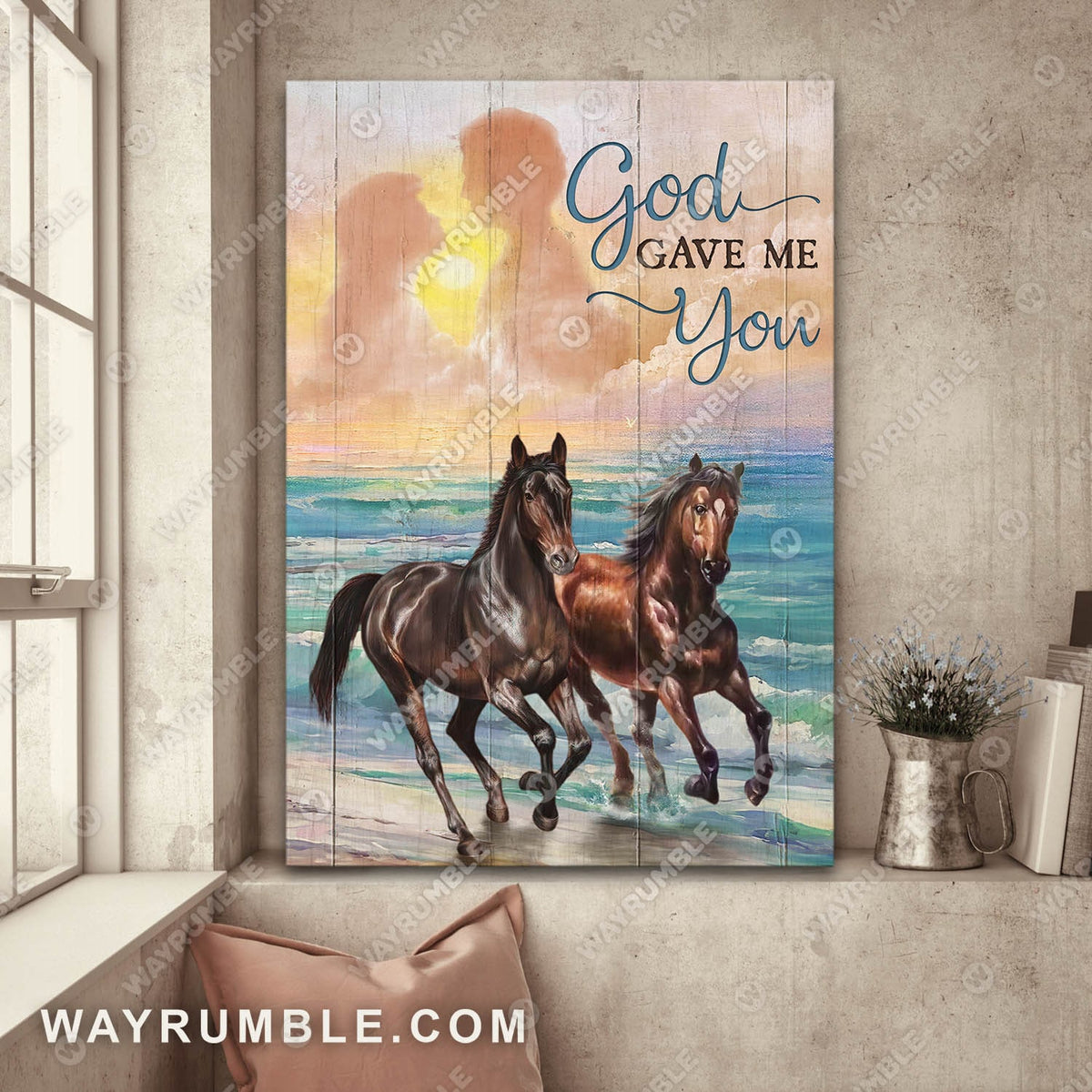 Running horse, Couple on the beach, God gave me you - Jesus Portrait Canvas Prints, Wall Art