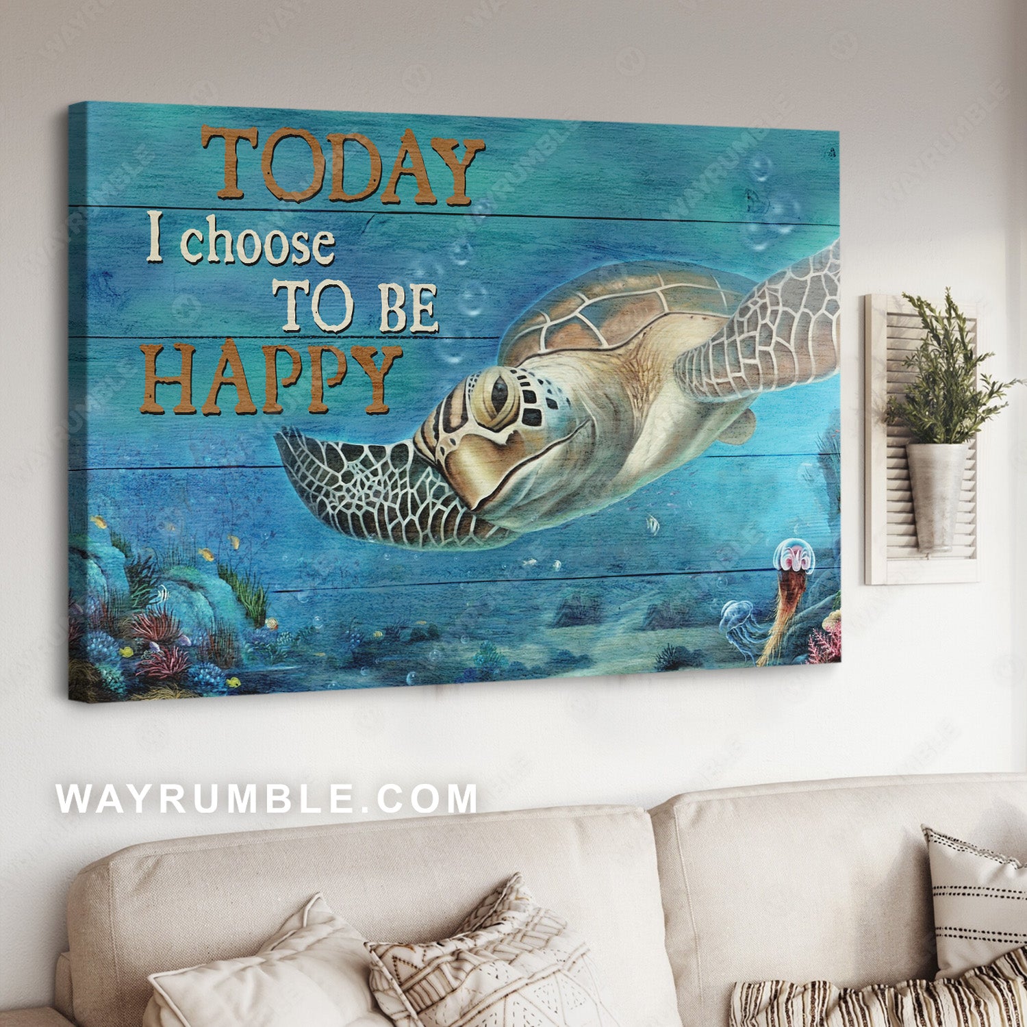 Big sea turtle, Ocean painting, Today I choose to be happy - Jesus Landscape Canvas Prints, Christian Wall Art