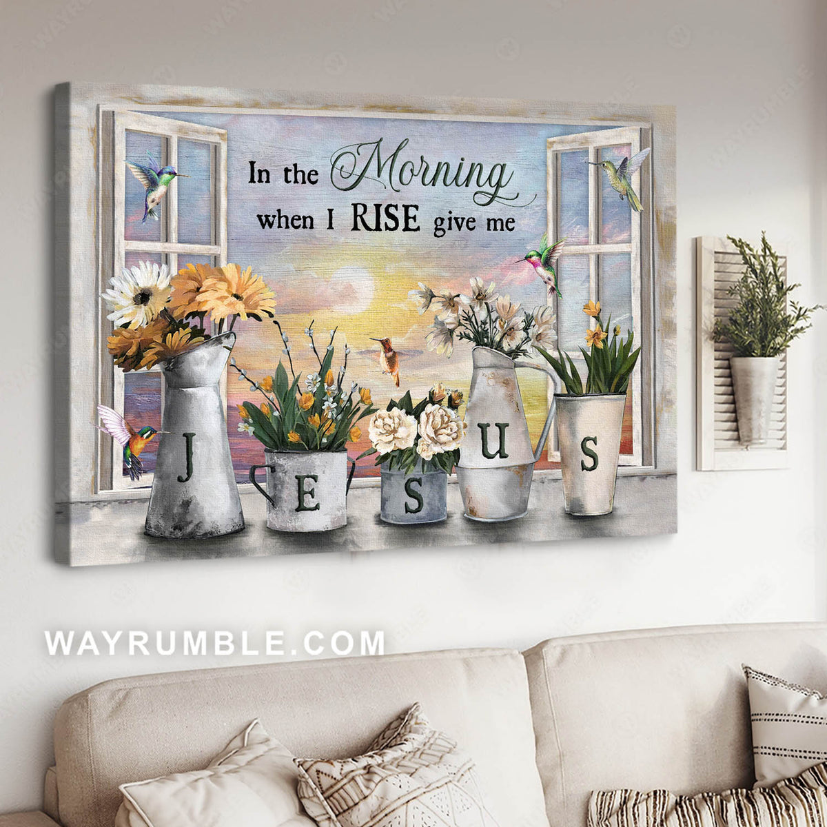 Yellow and white daisy, Colorful hummingbirds, Today sunrise, Give me Jesus - Jesus Landscape Canvas Prints, Christian Wall Art