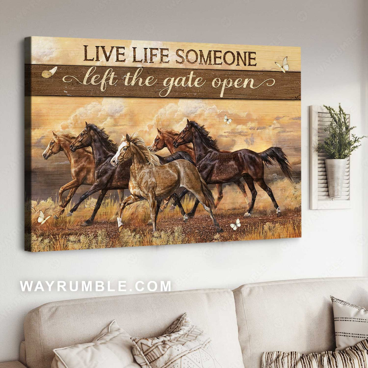 Running horse, Rice field, Small butterfly, Live like someone left the gate open - Jesus Landscape Canvas Prints, Home Decor Wall Art
