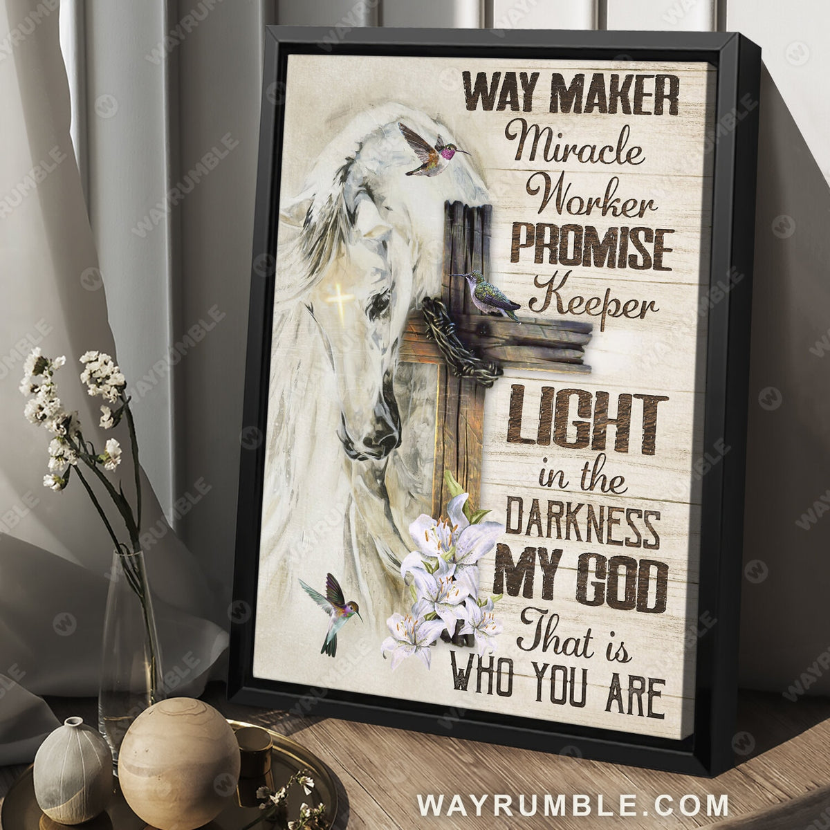 White horse painting, Lily flower, Hummingbird drawing, Way maker, Miracle worker - Jesus Portrait Canvas Prints, Christian Wall Art