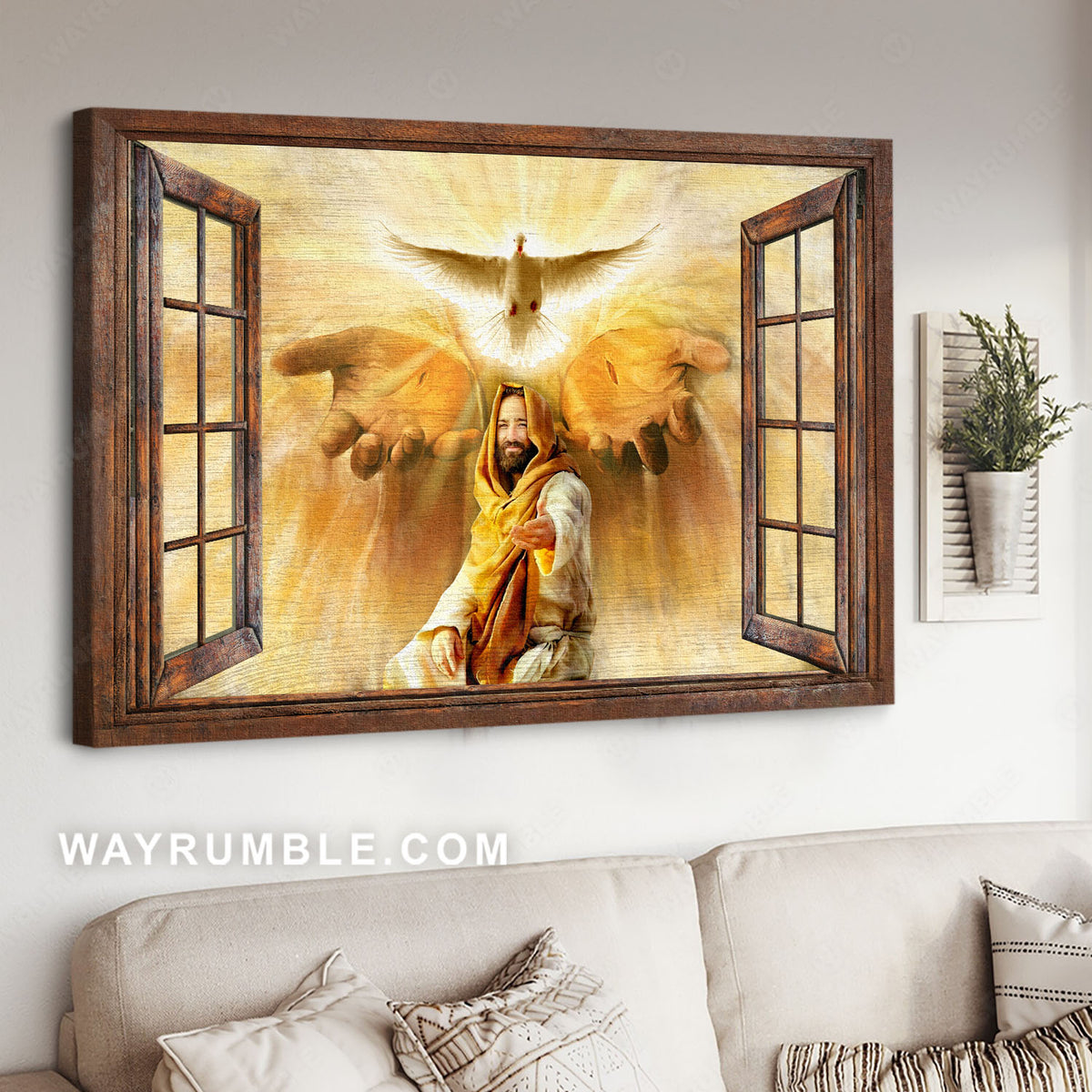 Jesus helps me, Jesus hands, Flying dove, Heaven light - Jesus Landscape Canvas Prints, Christian Wall Art