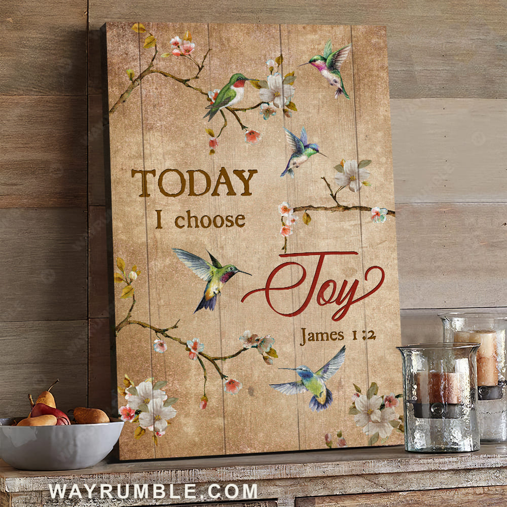 Peach blossom, hummingbird painting, Spring drawing, Today I choose joy - Jesus Portrait Canvas Prints, Christian Wall Art