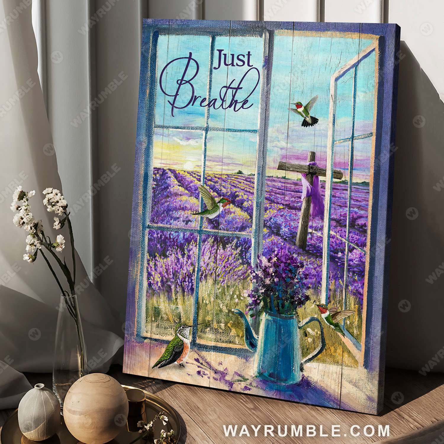 Lavender flower field, Window painting, Vintage painting, A beautiful life, Just breathe - Jesus Portrait Canvas Prints, Christian Wall Art