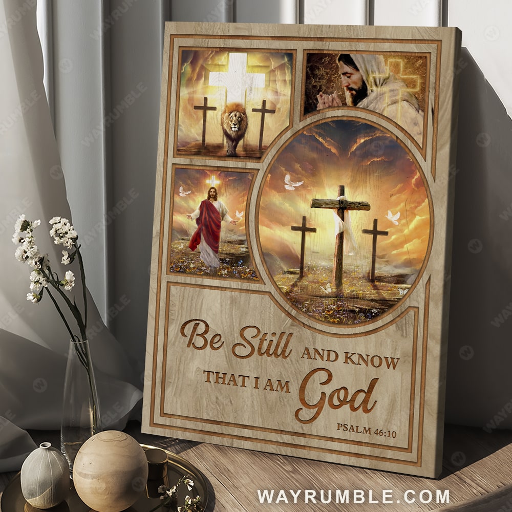 Life of Jesus, Orange sunset, Lion of Judah, Be still and know that I am God - Jesus Portrait Canvas Prints, Wall Art