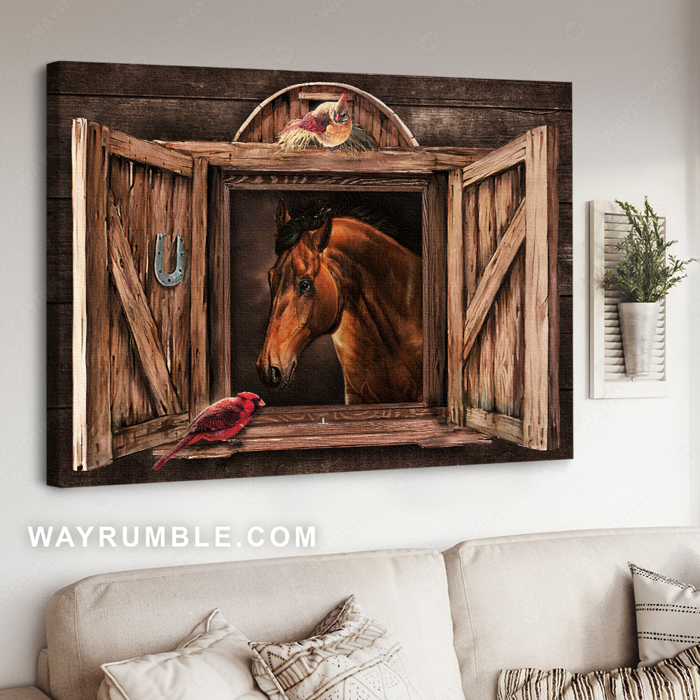 Brown window, Quarter horse, Cardinal drawing - Jesus Landscape Canvas Prints, Christian Wall Art