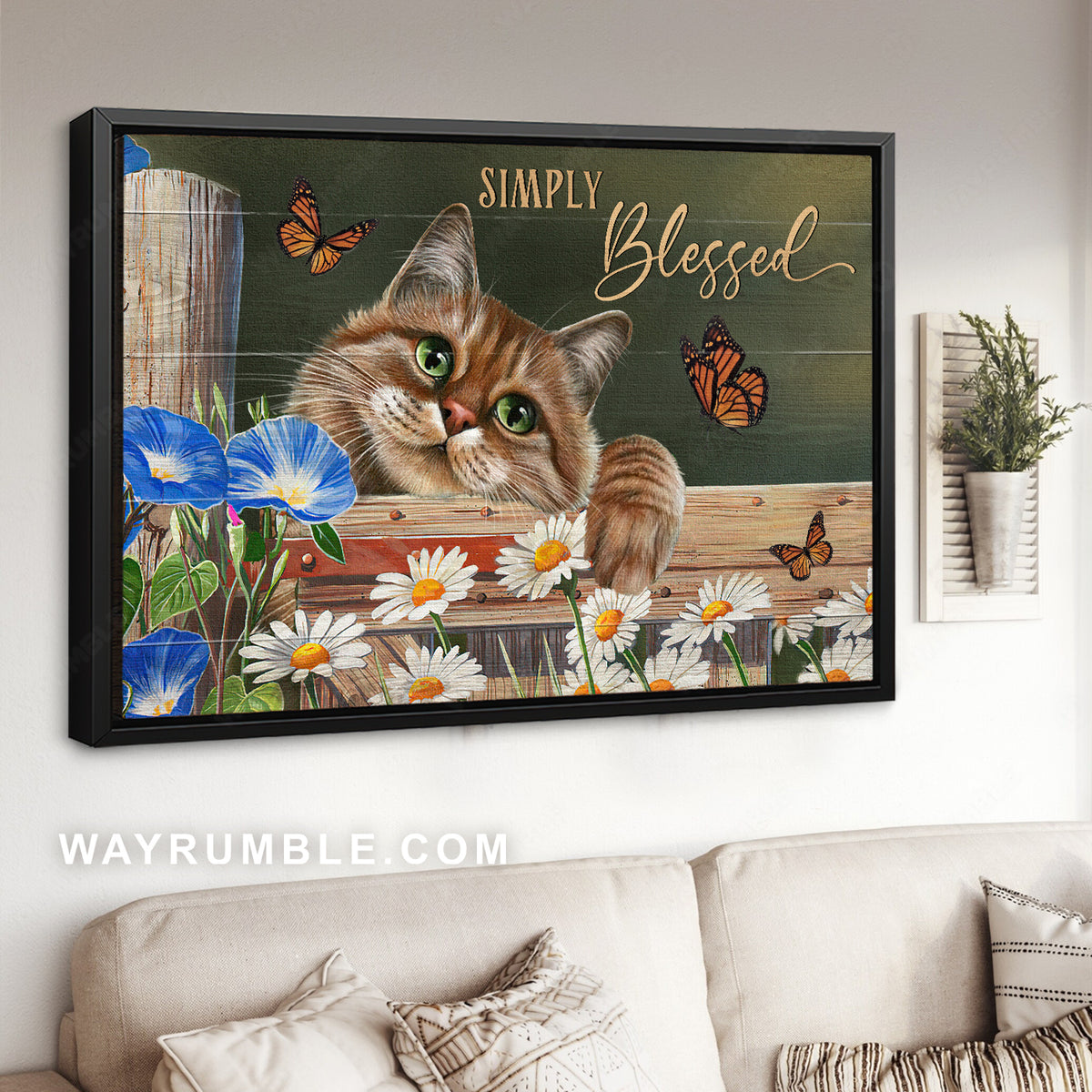 Dream cat, Morning Glory flower, Daisy painting, Simply blessed - Jesus Landscape Canvas Prints, Christian Wall Art
