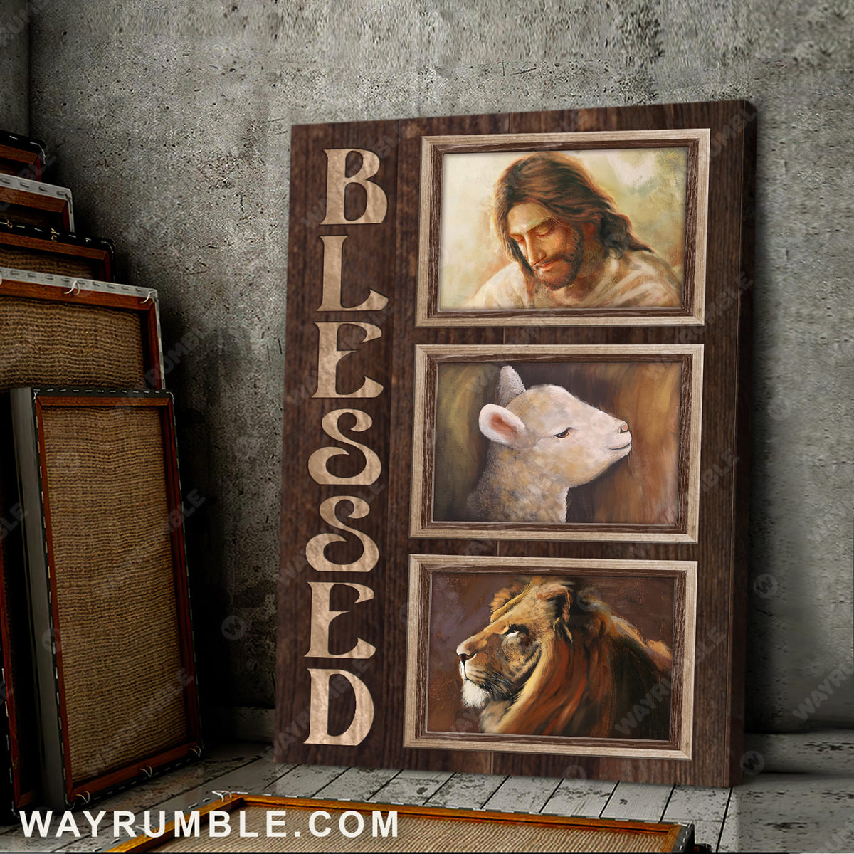 Jesus symbol, Lion King, Lamb drawing, Wooden frame, Blessed -Jesus Portrait Canvas Prints, Wall Art