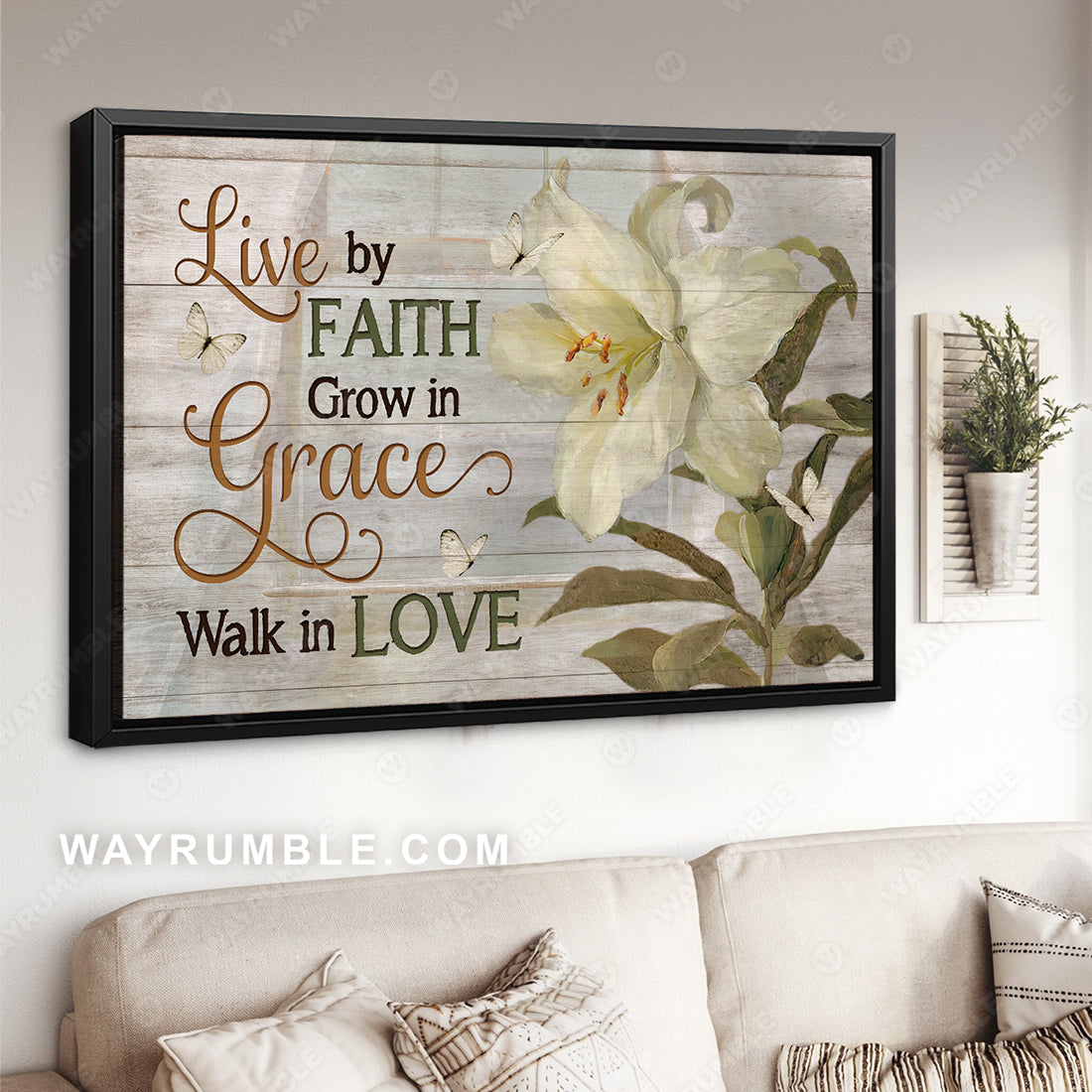 Watercolor lily, Still life drawing, Live by faith - Jesus Landscape Canvas Prints, Christian Wall Art