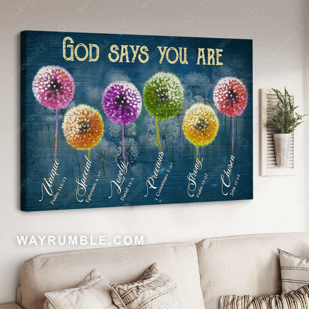Colorful dandelions, God says you are unique, special - Jesus Landscape Canvas Prints, Wall Art