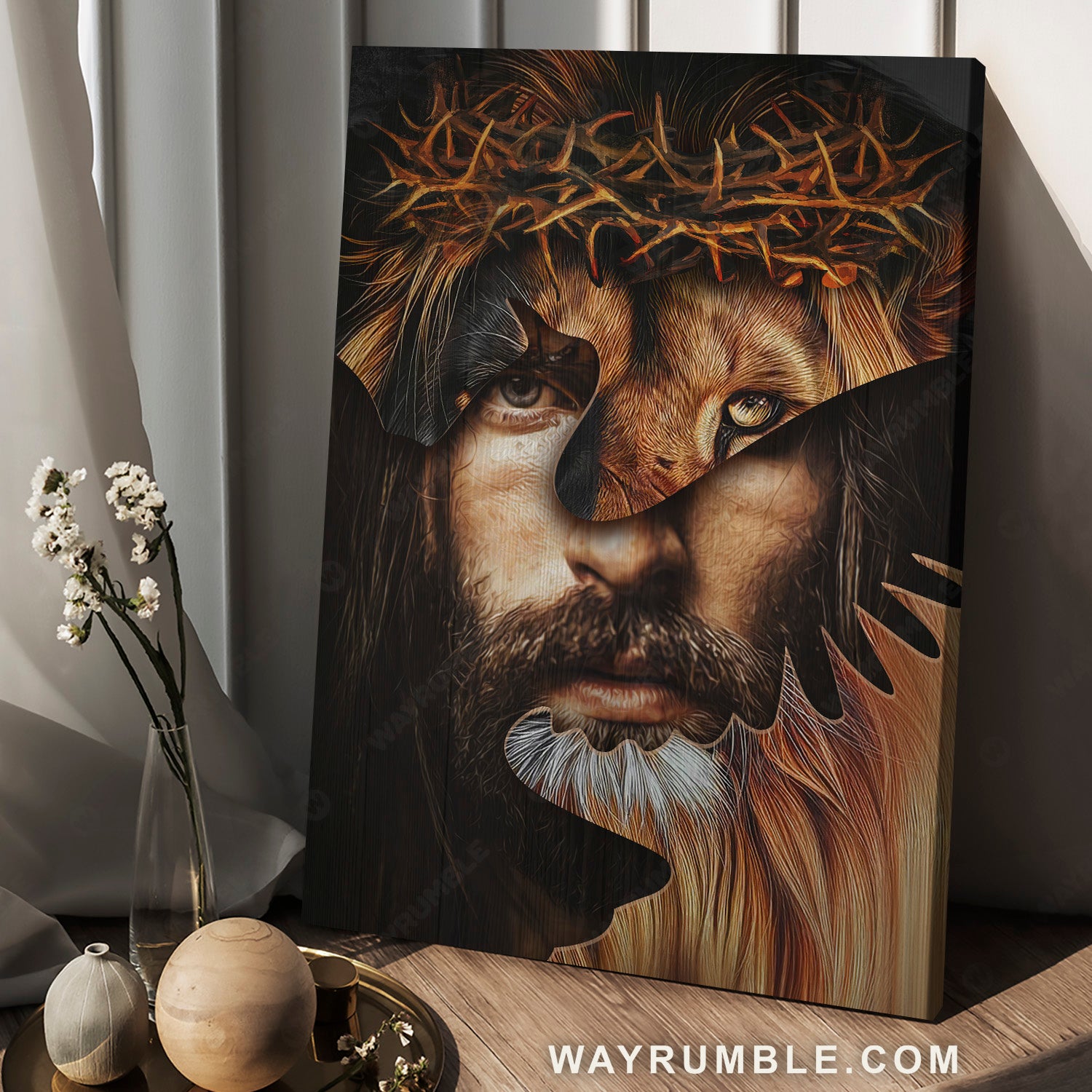 Jesus face, Lion eye, Peace dove. Prayer for courage - Jesus Portrait Canvas Prints, Christian Wall Art