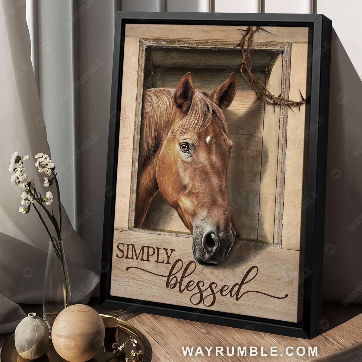 Horse painting, Brown horse portrait, Simply blessed - Jesus Portrait Canvas Prints, Christian Wall Art