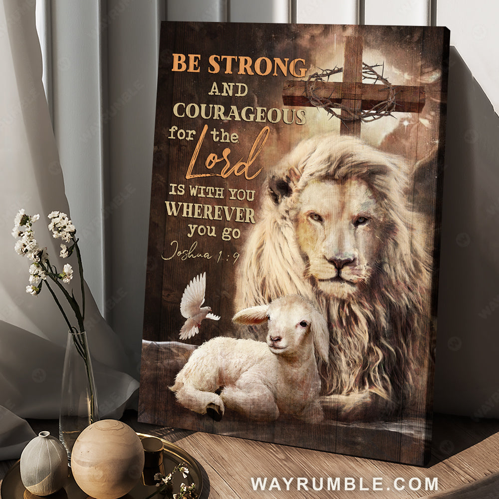 Beautiful lion drawing, White lamb, Be strong and courageous - Jesus Portrait Canvas Prints, Christian Wall Art