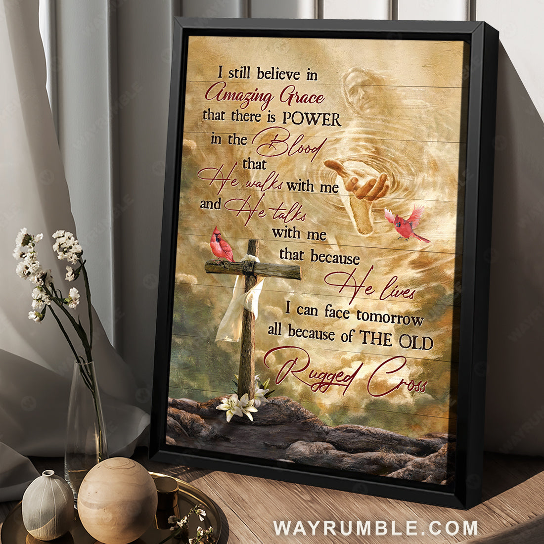 Unique cross, Red cardinal, Walking with Jesus, I still believe in amazing grace - Jesus Portrait Canvas Prints, Christian Wall Art