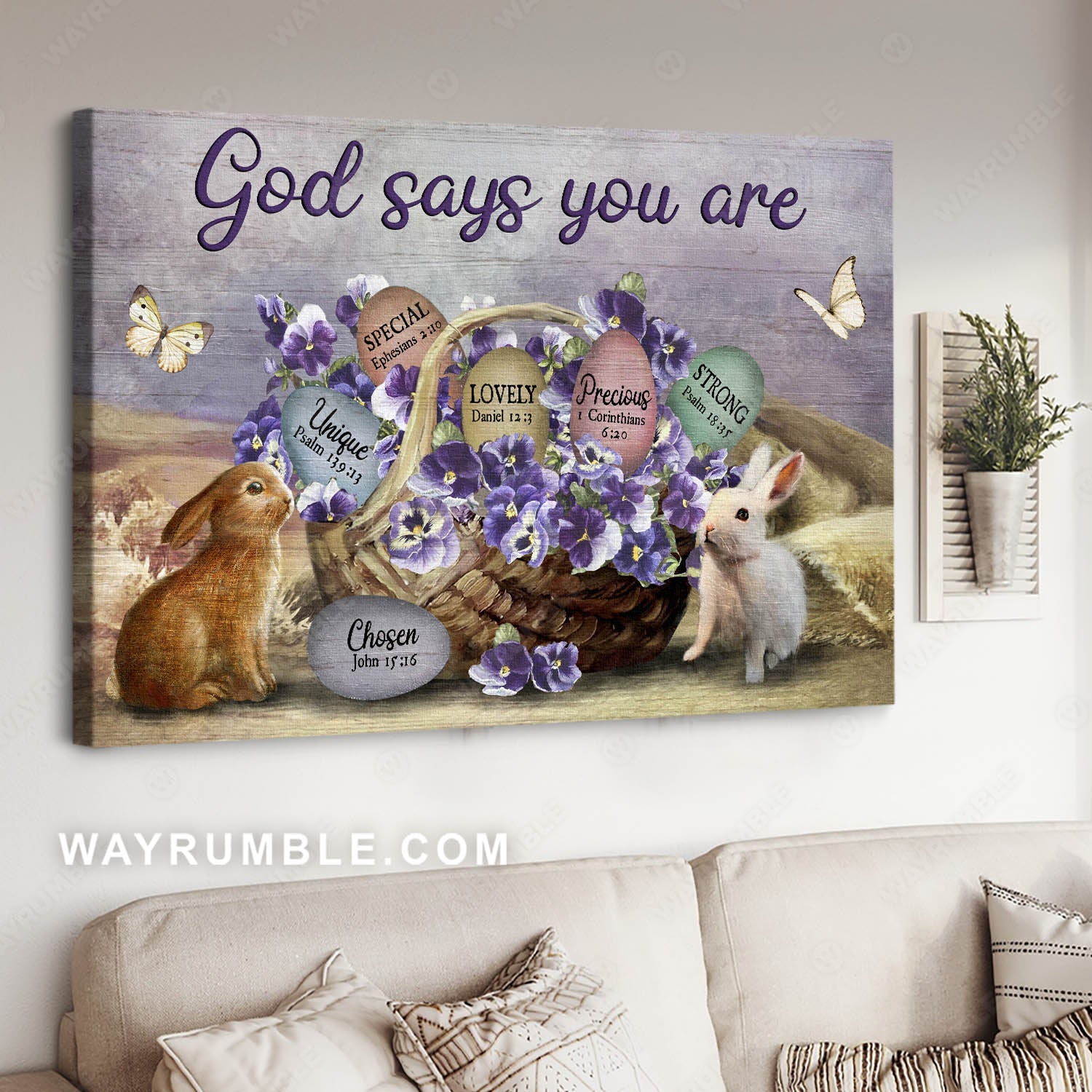 Easter bunny, Easter egg, White butterfly, God says you are - Jesus Landscape Canvas Prints, Christian Wall Art