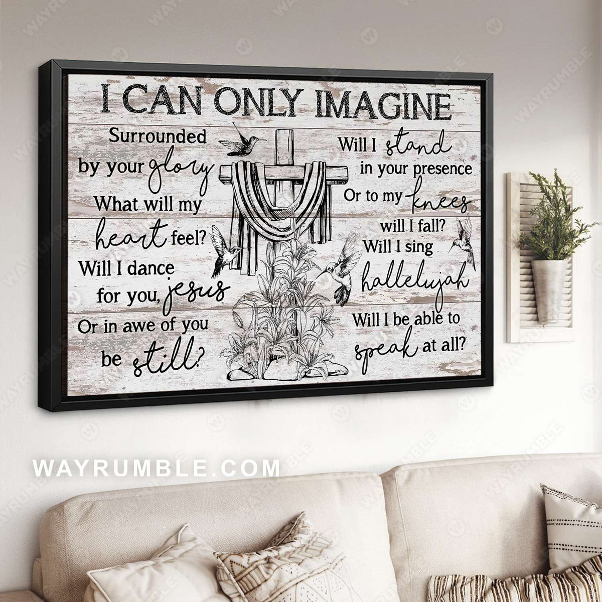 Cross symbol, Humming bird, Black and white drawing, I can only imagine - Jesus Landscape Canvas Prints, Christian Wall Art