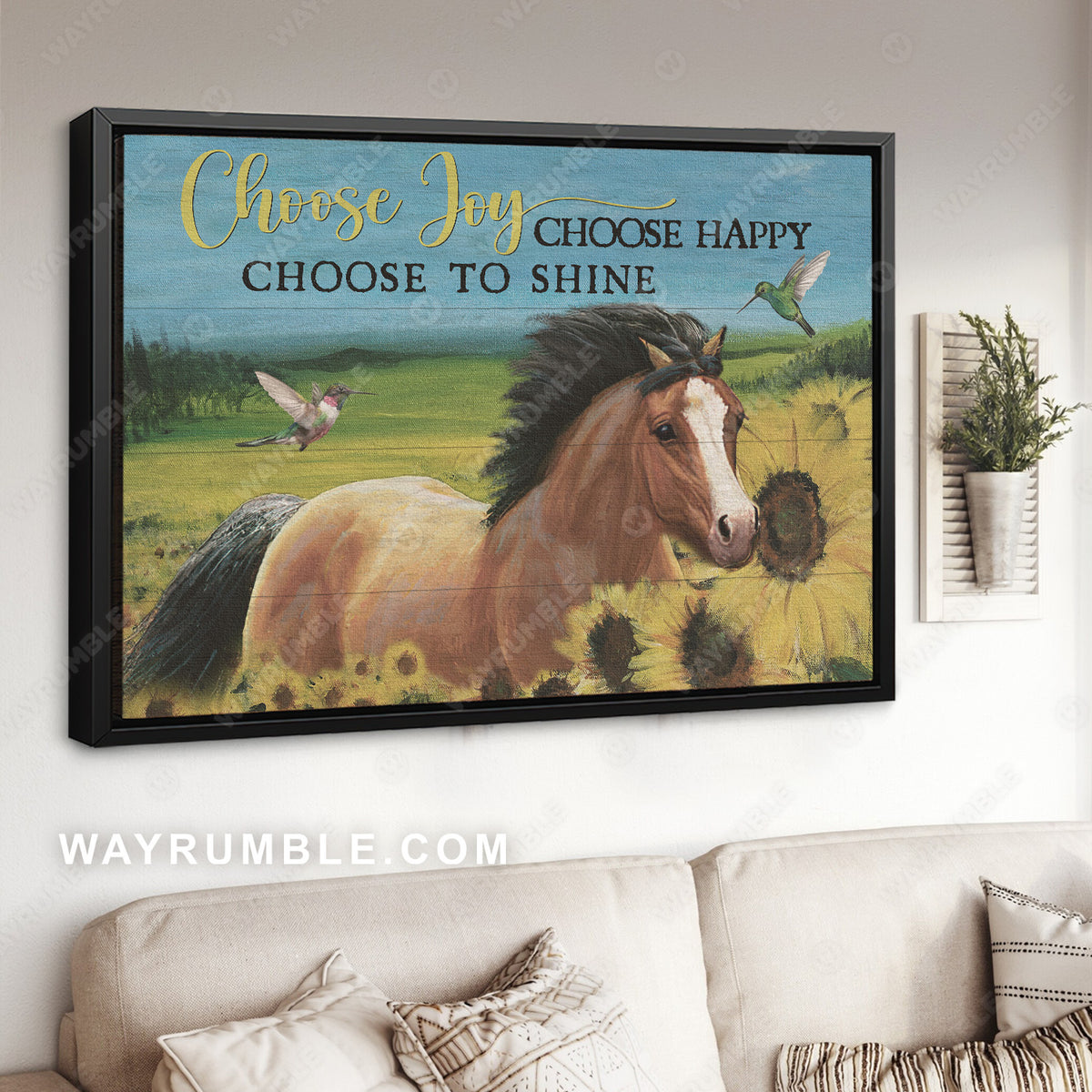 Quarter horse, Green meadow, Sunflower, Choose joy, Choose happy - Jesus Landscape Canvas Prints, Christian Wall Art