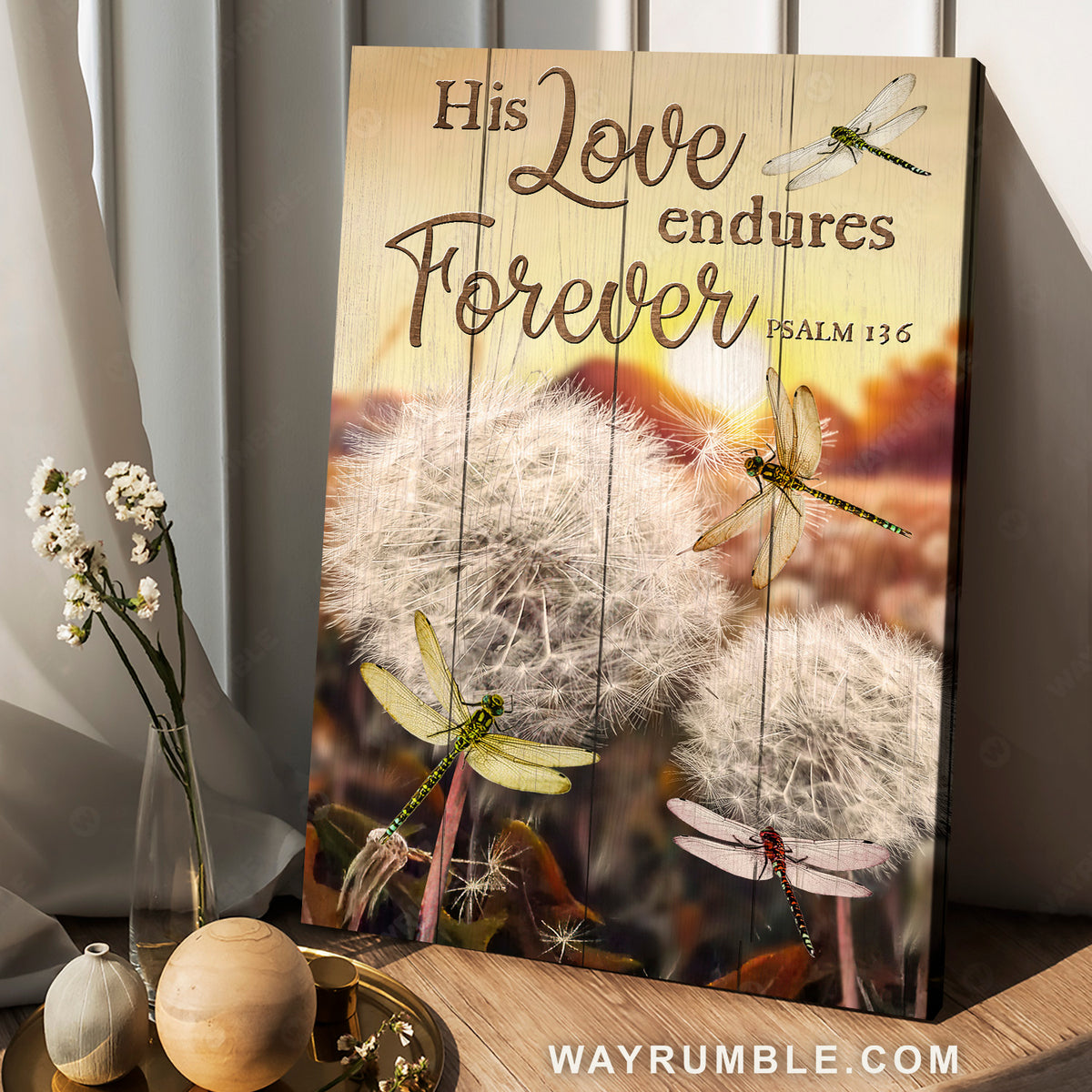 Stunning dragonfly, Crystal dandelion, Sunset, His love endures forever - Jesus Portrait Canvas Prints, Home Decor Wall Art