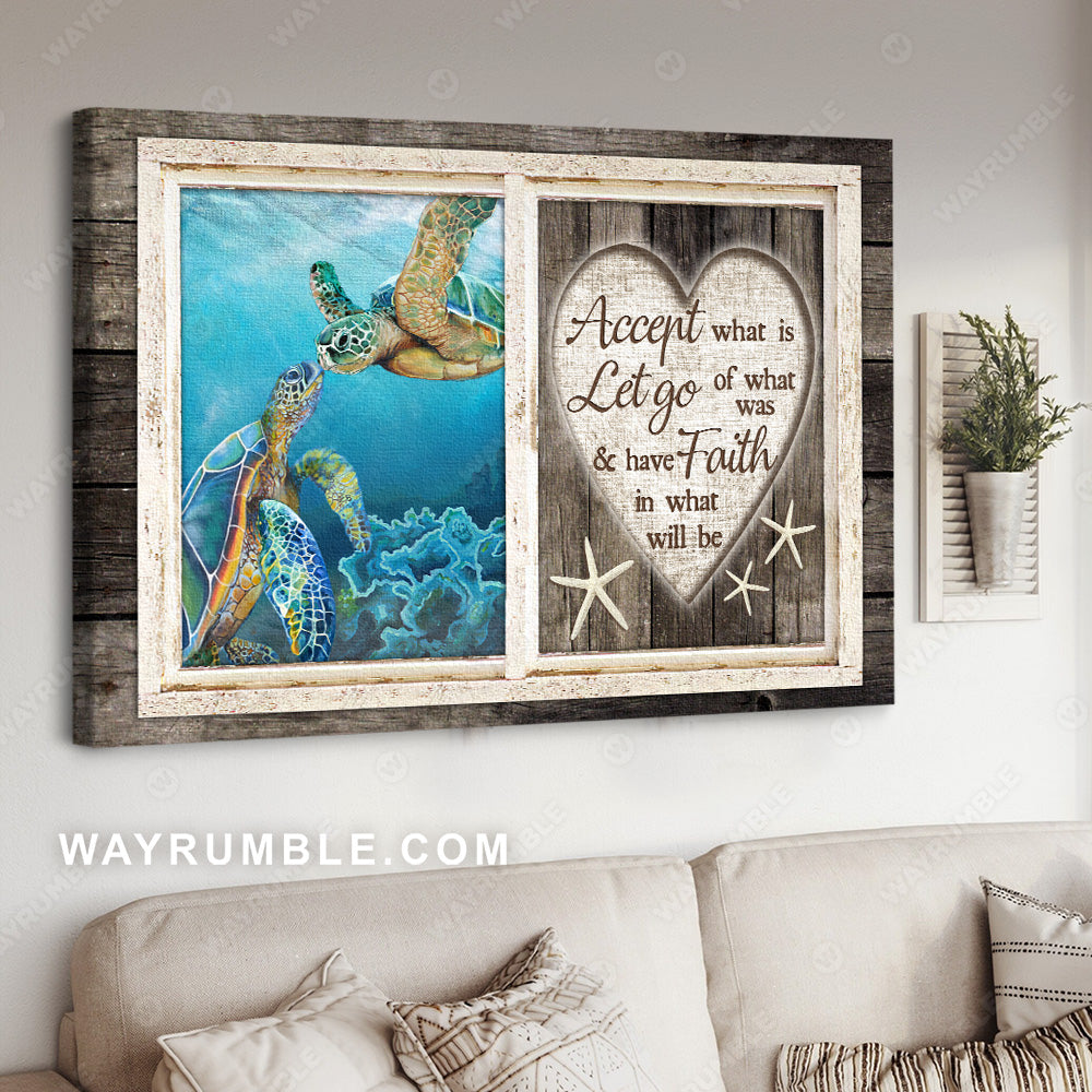Sea turtle drawing, Under the ocean, Heart shape, Accept what is let go of what was - Jesus Landscape Canvas Prints, Christian Wall Art