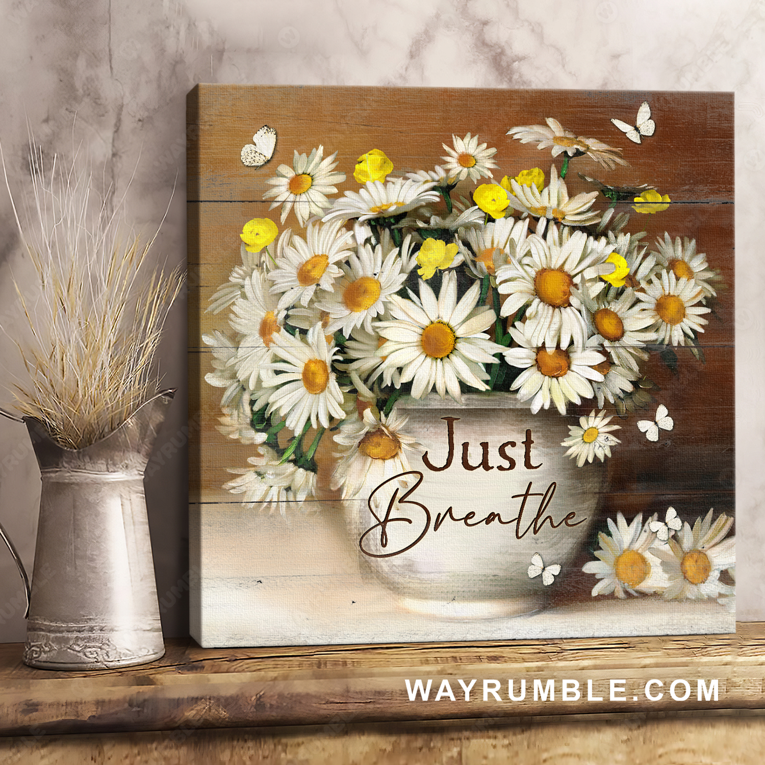 Daisy drawing, Yellow flower painting, Pretty butterfly, Just breathe - Jesus Square Canvas Prints, Christian Wall Art