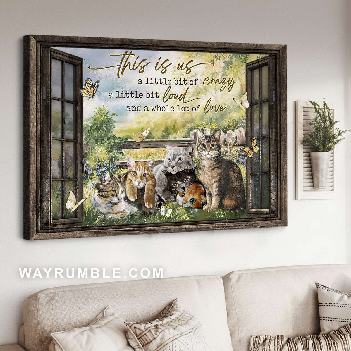 Cat family, Summer garden, Window frame, This is us - Jesus Landscape Canvas Prints, Christian Wall Art