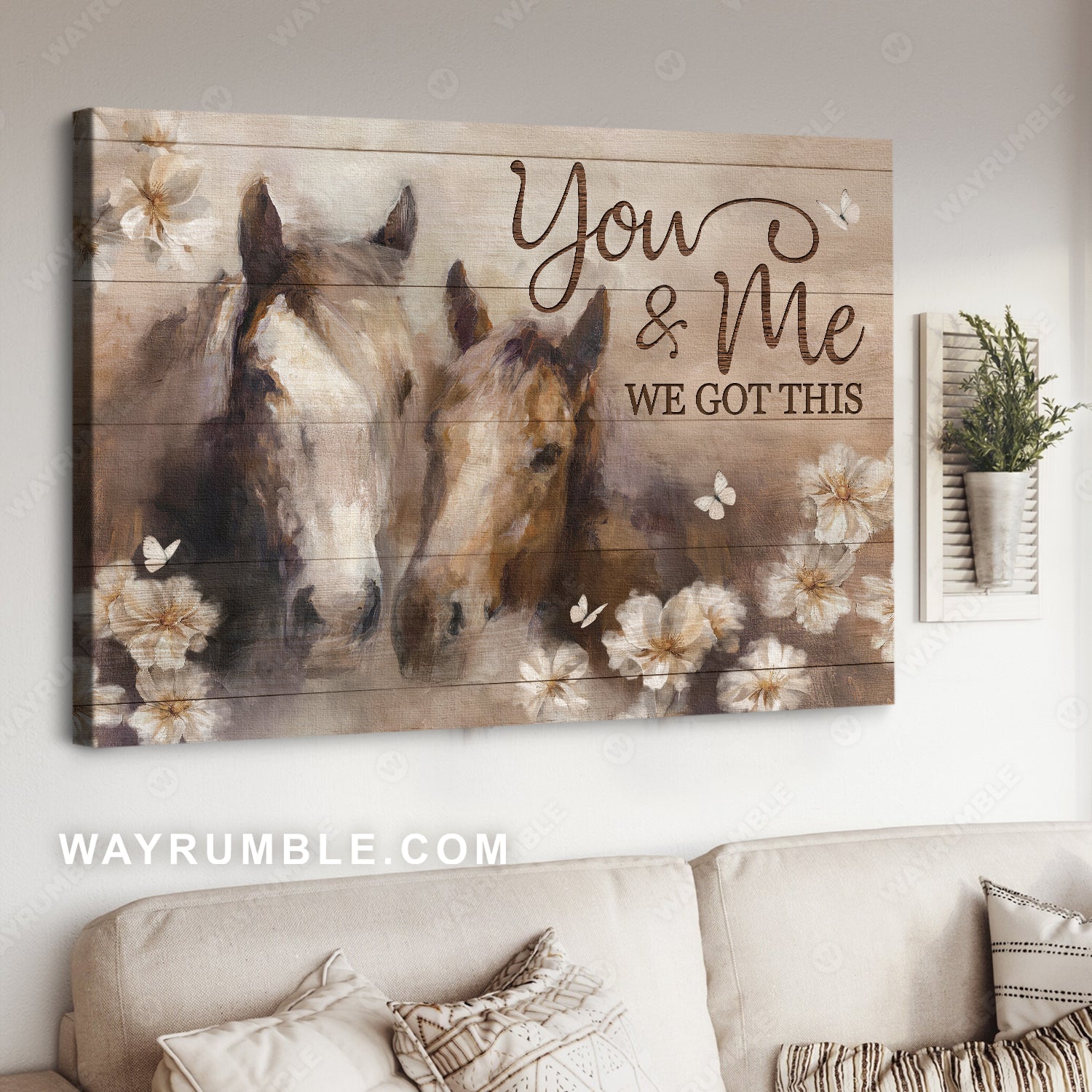 Jasmine flower, Horse couple, Watercolor painting, You and me, We got this - Jesus Landscape Canvas Prints, Home Decor Wall Art