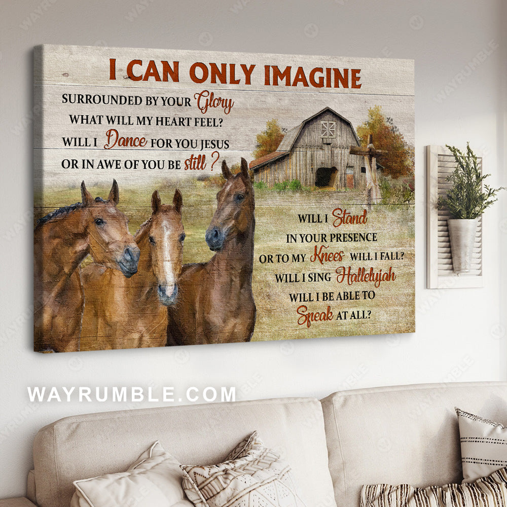 Brown horses drawing, Meadow land, Autumn painting, I can only imagine - Jesus Landscape Canvas Prints, Wall Art