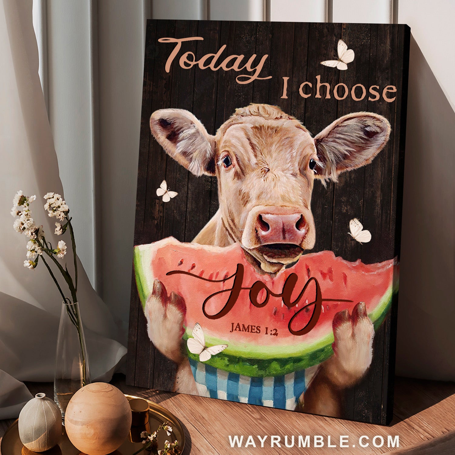 Unique cow, Watercolor watermelon, White butterfly, Today I choose joy - Jesus Portrait Canvas Prints, Home Decor Wall Art