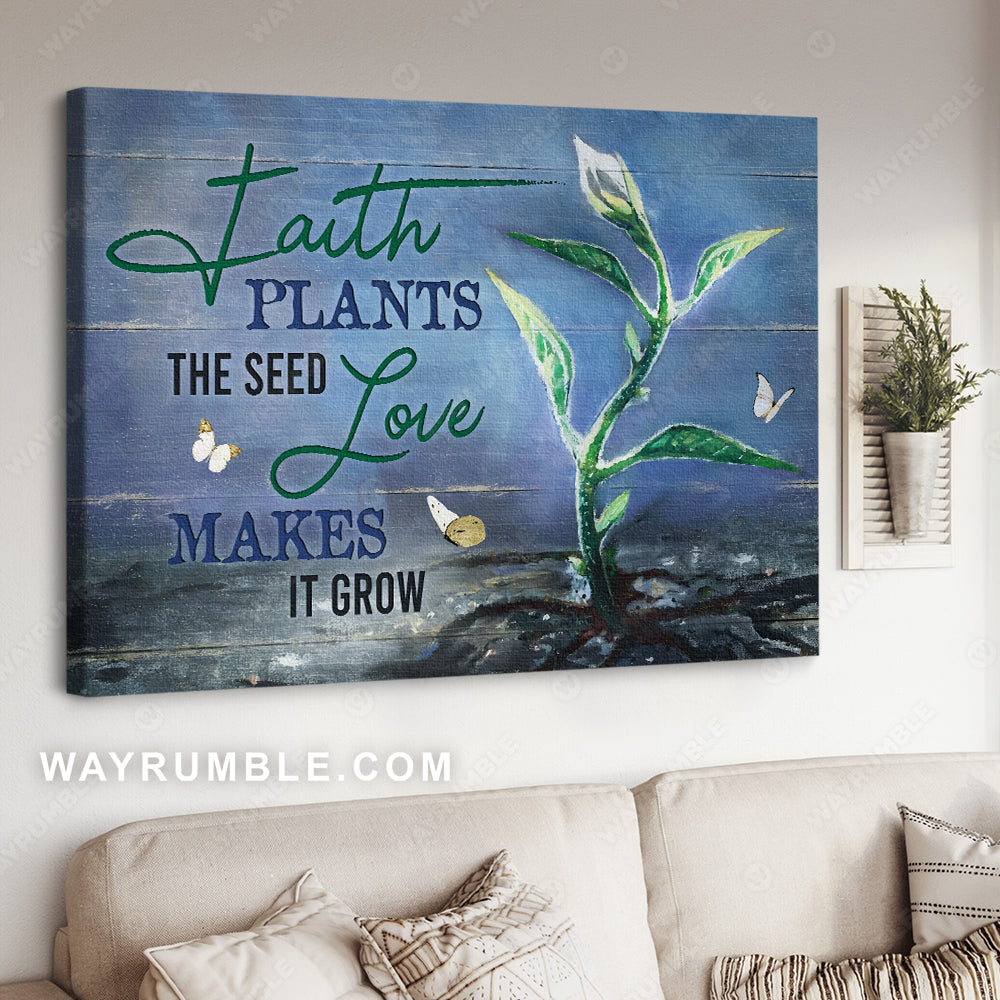 Green tree, Blue night, Pretty butterfly, Faith plants the seed - Jesus Landscape Canvas Prints, Christian Wall Art