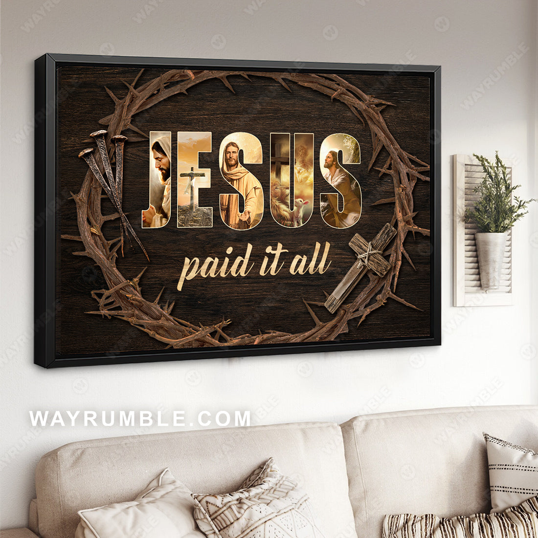 Crown drawing, The life of Jesus, Cross, Jesus paid it all - Jesus Landscape Canvas Prints, Christian Wall Art