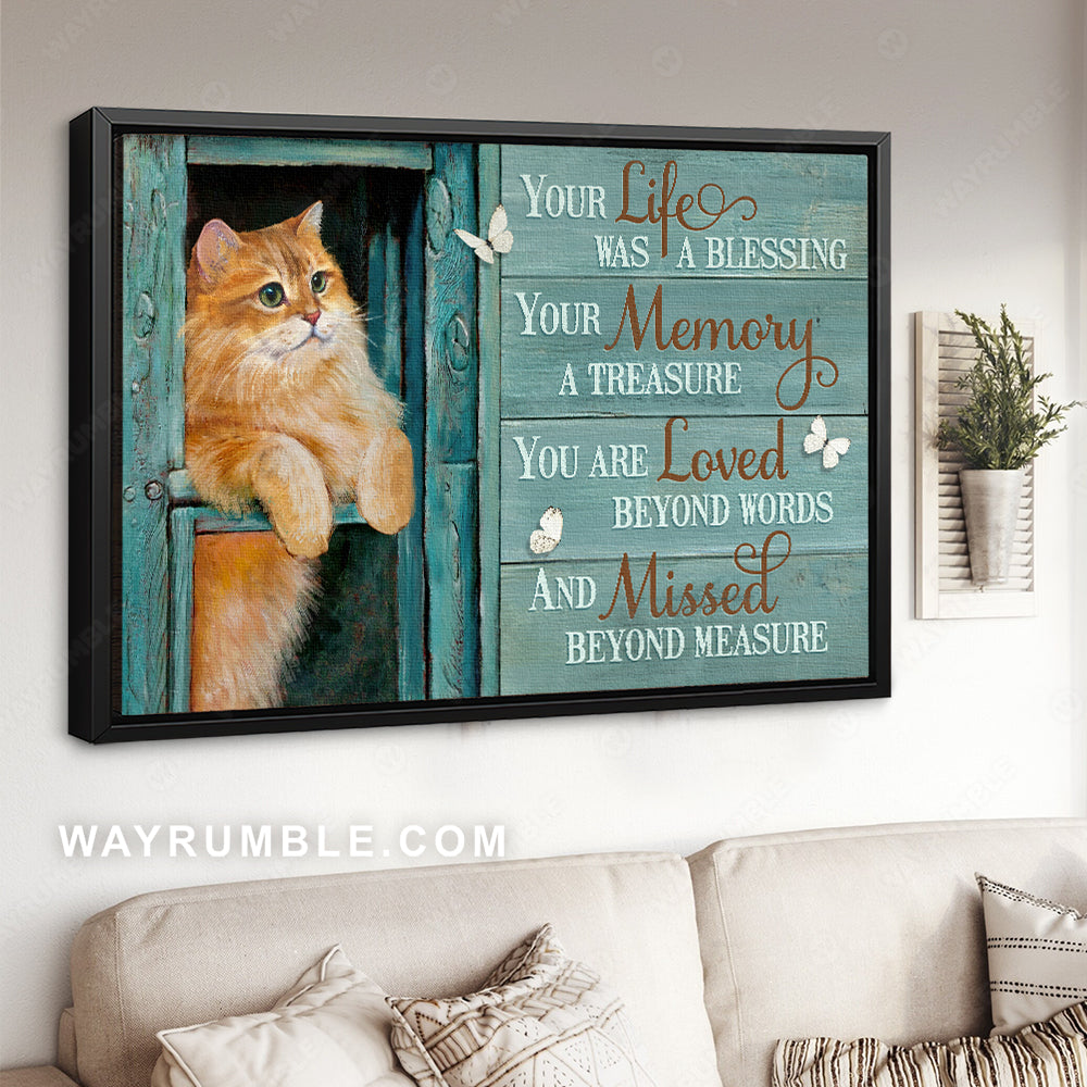 Pretty cat, Blue window, White butterfly, Your life was a blessing - Jesus Landscape Canvas Prints, Christian Wall Art