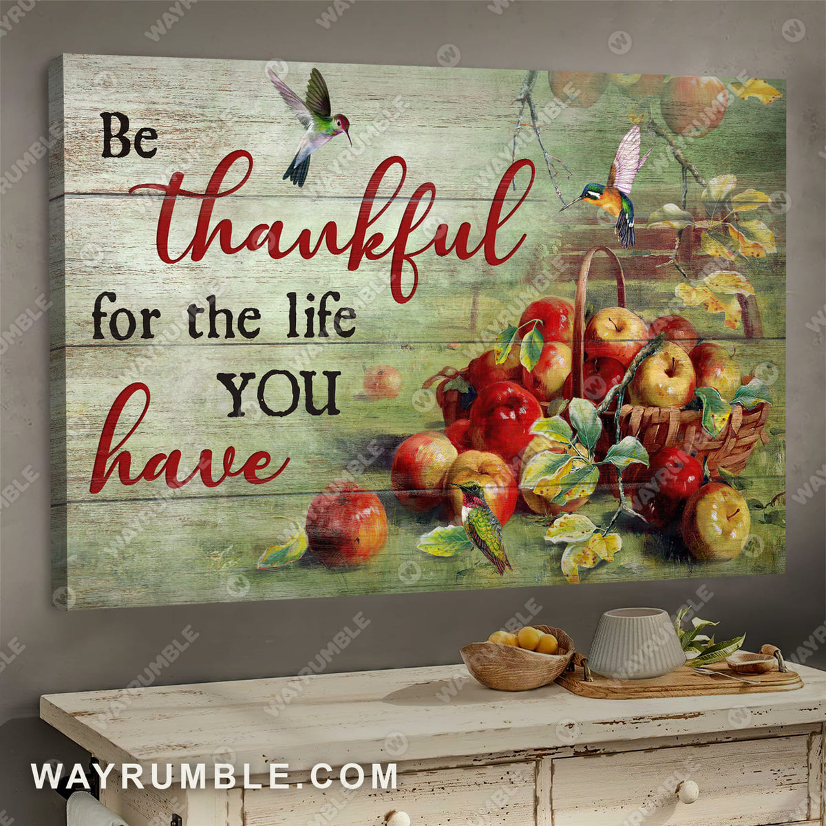 Red apple painting, Colorful hummingbird, Be thankful for the life you have - Jesus Landscape Canvas Prints, Wall Art