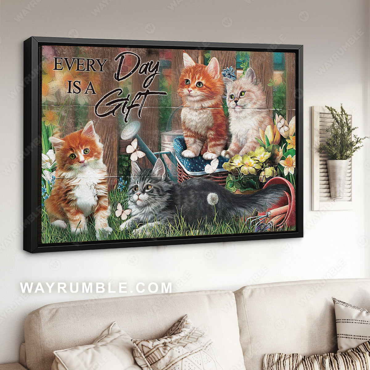 Pretty flower garden, Little cat, Every day is a gift - Jesus Landscape Canvas Prints, Christian Wall Art