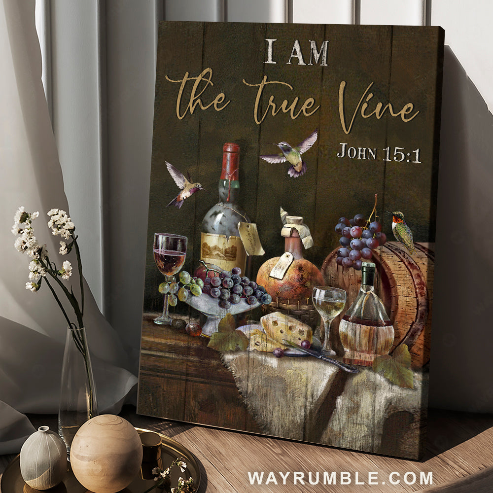 Red wine drawing, Colorful hummingbird, I am the true vine - Jesus Portrait Canvas Prints, Christian Wall Art