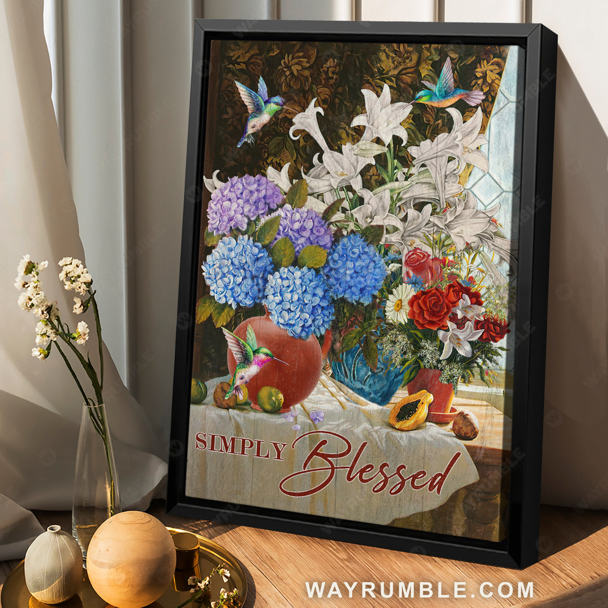 Colorful hydrangea, Lily vase, Hummingbird drawing, Simply blessed - Jesus Portrait Canvas Prints, Christian Wall Art