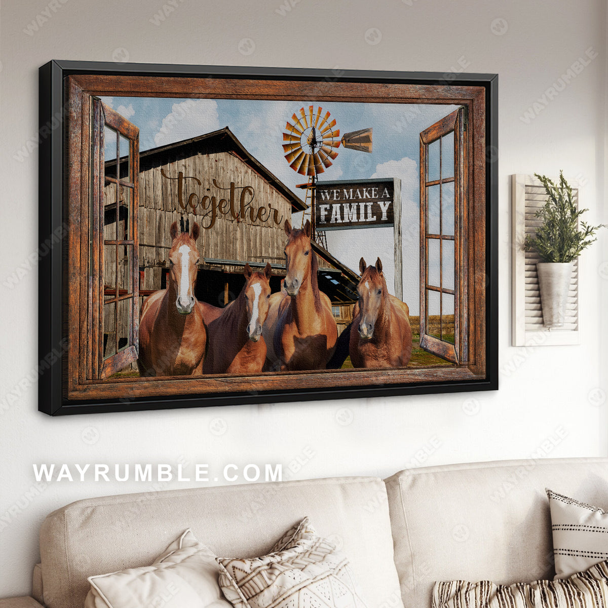 Horse drawing, Barn house painting, Life on farm, Together we make a family - Jesus Landscape Canvas Prints, Christian Wall Art